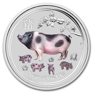 2019 Perth Mint Australia Lunar Pig 1 oz .9999 Silver Coin Colorized BU (Series II) Color Colored Colour Coloured 1oz
