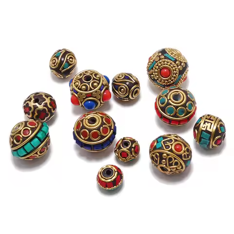 TZ-K Handmade Nepal Buddhist Tibetan Brass Craft Beads for Necklace Jewelry Making DIY Accessories C