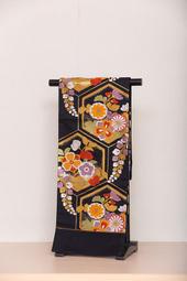 ＊京都和服館＊黑色系 六角藤花 正絹袋帶