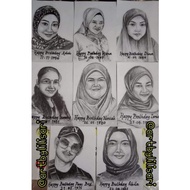 Tempahan Lukisan Potret Saiz A5 + Frame (A5: 21cm x 14.8cm)