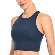 CRZ YOGA Women's High Neck Longline Yoga Top with Built in Bra Racerback Sports Crop Top