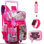 TAS TROLI ANAK PEREMPUAN/TAS DORONG ANAK PEREMPUAN/TAS RANSEL/TAS TROLI ANAK SD BUNUS JAM LED DAN BO