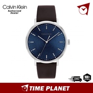 [Official Warranty] Calvin Klein Dark Brown Leather Blue Dial Men Watch 25200052