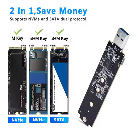 M.2 NVMe PCIe NVME SATA Dual Protocol NVME to USB Adapter 10Gbps USB 3.1 Gen 2 to M.2 NVMe SSD Conve