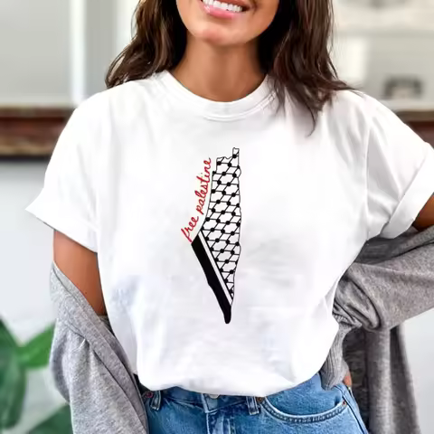 Palestine Kuffiyah Flag Shirt Palestine Shirt Palestine Flag Men Women Summer All-Match Fashion Cott
