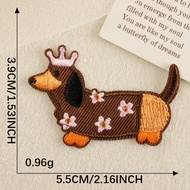 [Angel Bella DIY Handmade] AS172|Self-Adhesive Sausage Dog Patch Cloth Embroidered Canvas Bag Childr