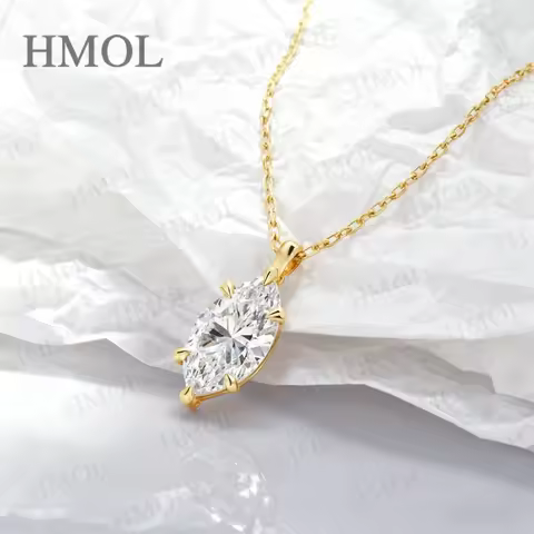 Marquise cut Six Claw Setting Moissanite Necklace White Yellow Rose Gold Chain Sparkling Solitaire G