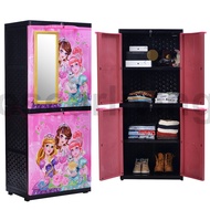 Sinbak Motif Princess Kaca Lemari Pakaian Plastik Central Lock