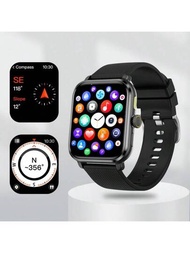 1只黑色智能手錶（1.85英寸tft高清觸摸屏）,帶有適合男女的矽膠手帶。它具有心率監測、血氧檢測、多種運動模式、溫度和天氣預報等功能。它還支持功能和來電提醒。與android和ios系統兼容。