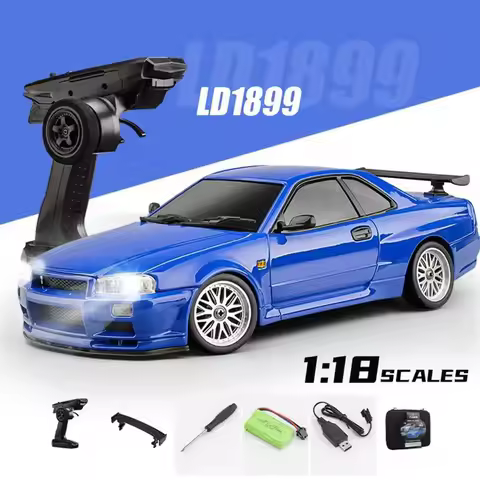 New Ldrc 1899 Rtr 1/18 2.4g Rwd Rc Car Drift Gtr R34 Gyro Led Light On-Road Full Proportional Alloy