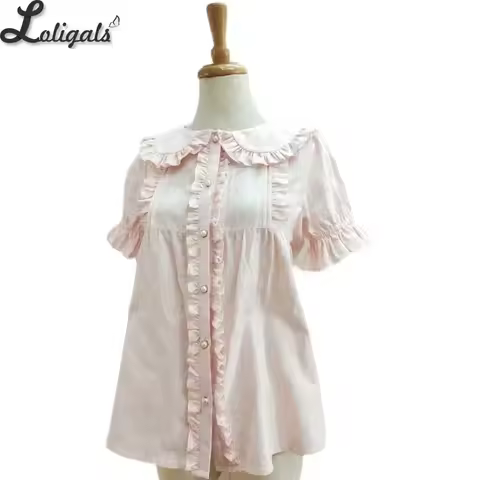 Sweet Short Sleeve Lolita Blouse Cotton Shirt for Women by Yiliya