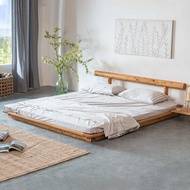 All-solid wood Japanese-style tatami low bed, cypress wood platform loft double bed, simple home fur