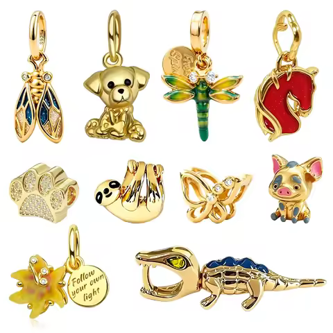 Animal Charms 925 Silver Crocodile Cicada Butterfly Dragonfly Beads Fit Bracelet Bag Keychain Pendan