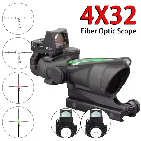 4X32 Fiber Optics Scope Red Green Dot Illuminated RifleScope Etched Reticle Hunting Sight Scope with