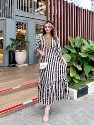 Longdress Rayon Renda Gamis Sultan Busui Motif Daun Kotak Bulat Garis Tali Belakang Rempel Bawah Cla