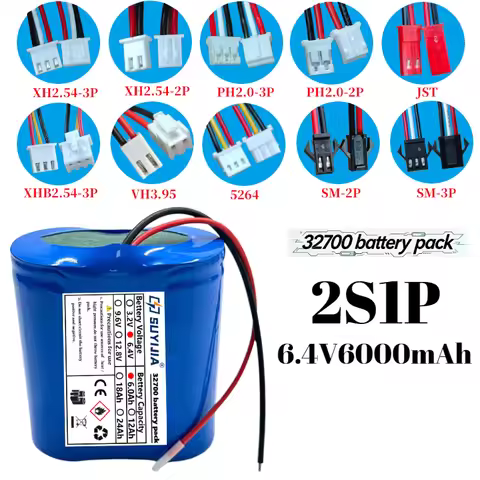 6.4V 6000mAh LiFePo4 Battery Pack 2S1P 32700 Cylindrical Power Battery Solar Energy Storage High Den
