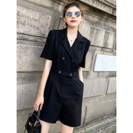 ((Ready Stock) Suit jumpsuit shorts Women's black thin Style Slimmer Look Korean Version 2023 French jumpsuit Wide-Leg jumpsuit shorts for women, black thin and slimming version24.3.9