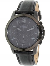 Fossil Men s 44mm Blacktone Grant Watch with Black Leather Strap