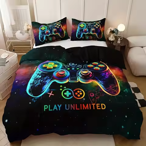 Game Console Duvet Cover Set For Boys Girls Kids Space Galaxy Gaming 3 Pieces Microfiber Gamer Beddi