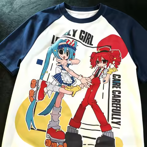 2026 Summer Hatsune Miku Retro Cosplay T-shirt Men's Oversized 3D Printed Short-sleeved Family Unise