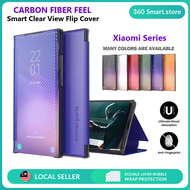 Xiaomi Flip Case Mi Note 10 Pro / 10s / Poco X3 NFC Carbon Fiber Feel Clear View Flip Cover Magnetic Phone Case with Stand Mi Flip Cover