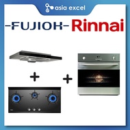 FUJIOH FR-MS1990R 90CM SLIMLINE HOOD + RINNAI RB-3CGN 3 BURNER GAS HOB + RINNAI RBO-7MSO 58L BUILT-IN OVEN