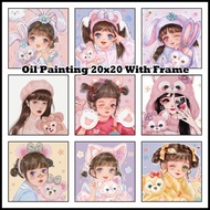 🇲🇾DIY Cute Girl Digital Oil Paint 20x20cm Canvas Painting By Number With Frame Children's gifts 可爱女孩卡通儿童数字油画