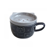 300mL Creative Ceramic Coffee Mugs with Lid Cute Cat Porcelain Cup Family Breakfast Milk Juice Cup B