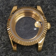 39Mm PVD Tooth Bezel Oyster Gold Stainless Steel Case Transparent Bottom Sapphire Glass Case For NH3