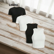 Lovito Women's Basic Plain Crop Tank Top Casual Style L80ED368