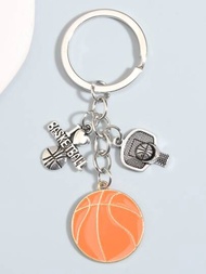 1個創意合金籃球造型鑰匙扣,滴油效果,籃球框架和獎杯設計,適合送給朋友、男友生日、籃球俱樂部活動、體育館活動的理想禮物