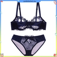 Purple Transparent Sexy Underwear Set No Sponge Lace Underwire Push Up Bra And Panties Plus Size Wom