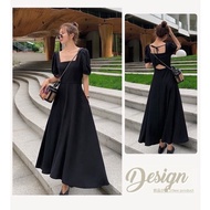 NEW D25/225 Long dress backless lengan pendek square neck / maxi