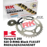 RK Sprocket Set Kawasaki Versys-X 250 520 KRX-Ring Black Gold Chain Rantai Hitam Xring Versys 250 Versys250 Modenas RK