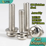 Phillips Screws Set With Washer Round Pan Head Screw Bolt Cross Skru 304 Stainless Steel M5/M6/M8/M1