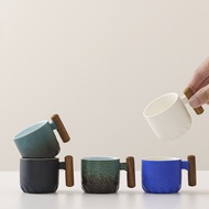 Ceramic Gradient Wooden Handle Coffee Cup Coarse Pottery Japanese Style Master Cup Household Kiln Ch