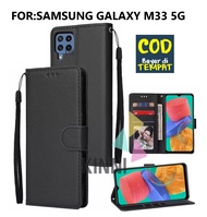 Leather Flip Cover SAMSUNG GALAXY M33 5G - Wallet Case Kulit - Casing Dompet Case Wallet Leather Fli