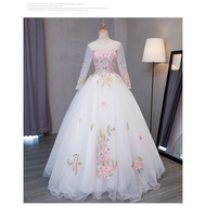 PO Muslimah Long Sleeve white Wedding Bridal Ball Prom Dress Gown  RBMWD0112