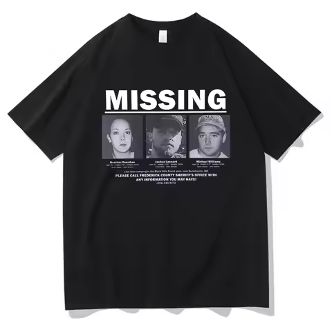 Suspense Horror Movie The Blair Witch Project Missing Mugshot Tshirt Men Fashion Vintage T-shirt Mal