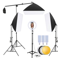 60W/80W Photo Light Live Studio Ring 50x70cm Softbox & Boom Arm 80cm Reflector Stream Lighting