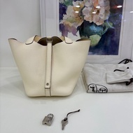 Hermes 愛馬仕 picotin 18 菜籃18 nata奶油白銀扣Z刻