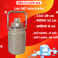 Bình giữ nhiệt 1800ML BÉO LÙN HiLOGI bình nước giữ nhiệt inox 304 ống hút vòi rót và quai xách giữ n