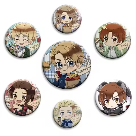 32mm Anime Hetalia Enamel Pin Creative Brooch Metal Badge for Bag Clothes Hat Shirt Decor Jewelry Ac