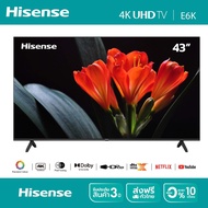 Hisense ทีวี 43 นิ้ว 4K รุ่น 43E6K Ultra HD Smart TV Voice Control VIDAA 2.5G+5G WIFI Build in Netfl
