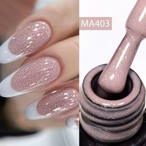 MEET ACROSS 7ml Rubber Base Gel Glitter Nude Pink White 2 In 1 Gel Nail Polish Nail Art Varnish For 