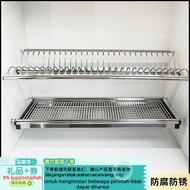 HY& Stainless Steel Dish Rack Wall-Mounted Built-in Double-Layer Dish Kitchen Cabinet Basket Storage