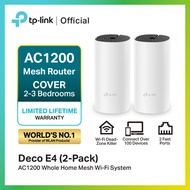 TP-Link Deco E4 AC1200 Whole Home Mesh WiFi 1 กล่อง 2 เครื่อง พอร์ต 10/100 Mbps 2 ช่อง ตัวขยายสัญญาณ WiFi รับประกันตลอดการใช