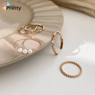 5 Sets Women's Titanium Rings Anti-Rust Pearl Simple Wavy Rings Personality Rings Temperament Rings 