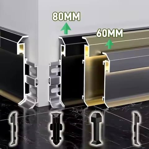 H60/80mm Hidden Border LED Skirting Line Aluminum Profile Baseboard Channel Diffuser Floor Wall Wais