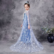 Disney Disney Children's Clothing Animation Piece Elsa Princess Dress Blue Cloak Mopping Long Dress 